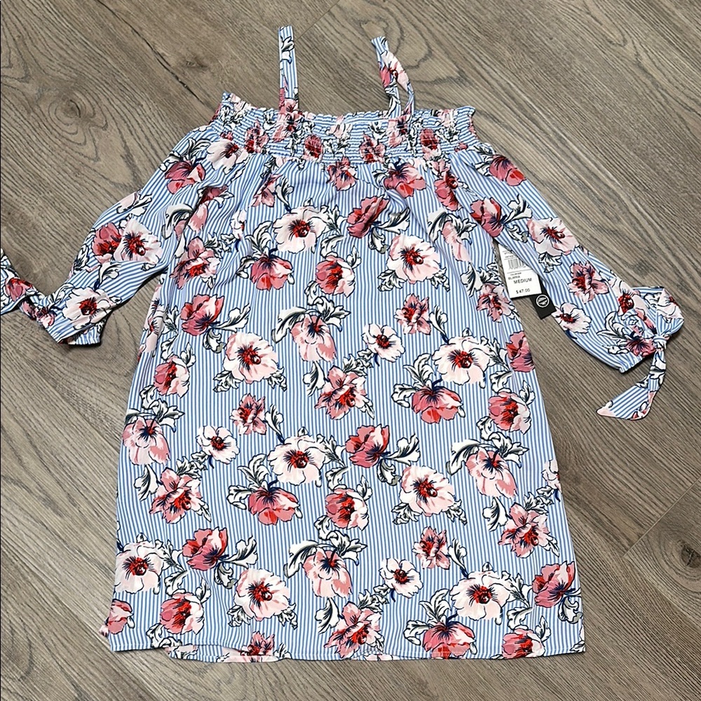 Floral Striped Off-Shoulder Dress